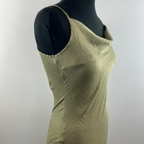 Yellow the Label Green Silky Satin Cowl Neck Strappy Pullover Midi Slip Dress S - Picture 5 of 7